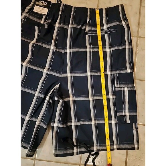 Nwt Shaka Wear Cargo Shorts Men's Sz 4XL Navy BluePlaid Drawstring Elastic Waist - Picture 9 of 13